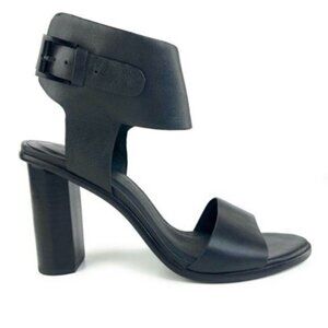 Joie Black Leather Chunky Heels w/ Ankle Strap Caged Ankle